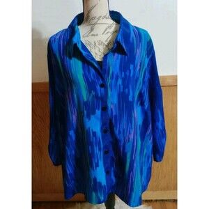 JMS Button Front Shirt Blouse Plus 4X 26W-28W Teal Black Green Purple 3/4 Sleeve